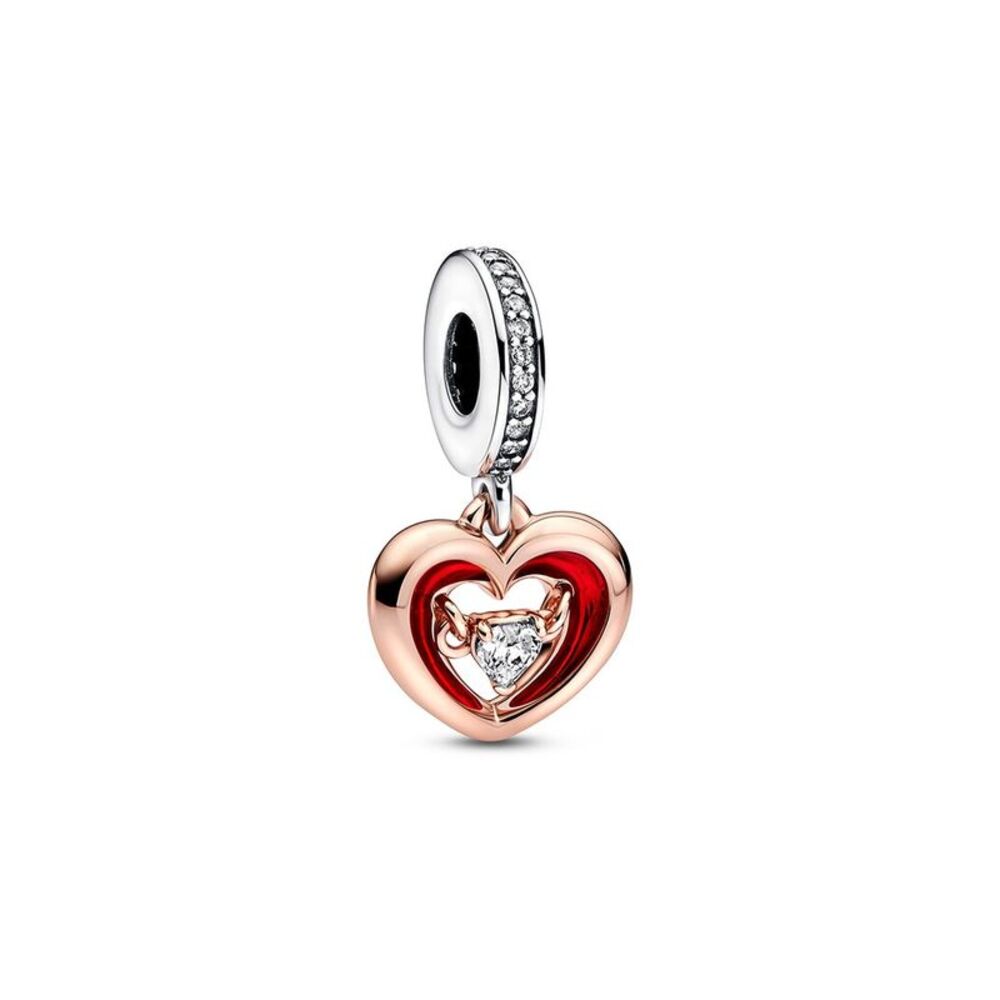 Pandora Moments 14K Rose Gold Plated Cz Radiant Heart Dangle Charm